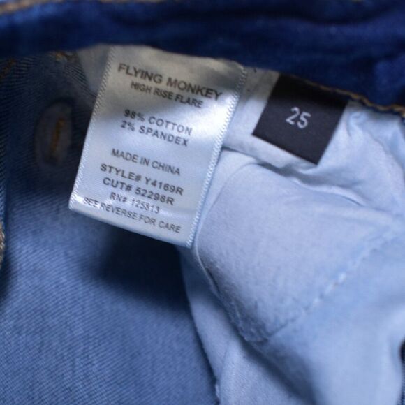 Flying Monkey Bell Bottom Flare Jeans Sz 25 Blue Highrise Distressed Button Fly - Picture 7 of 8